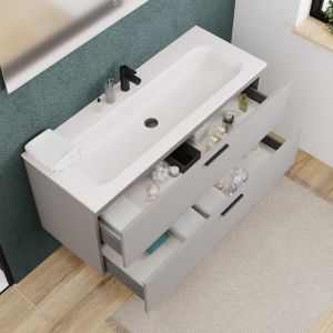 Ceramia Set complet 120 cm : vasque blanc mat + meuble certifié FSC gris perle (CERAMIA-4LG120-V)
