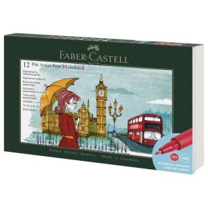 Faber-Castell 267137 - Coffret cadeau London, 12 stylos &agrave; encre Pitt Artist Pen, &eacute;paisseurs de trait FM, S, B