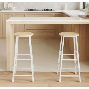 Muebles Bonitos - Lot de 2 Tabourets de bar Pieds en métal 33x71cm Tabourets hauts de cuisine Modèle Lucca Blanc et Sonoma