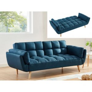 Kauf unique Canapé 3 places convertible clic clac en tissu loeline Bleu Bleu