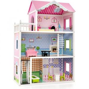 Maison De Poupée - Costway - 10 Meubles À 3 Etages - Rose