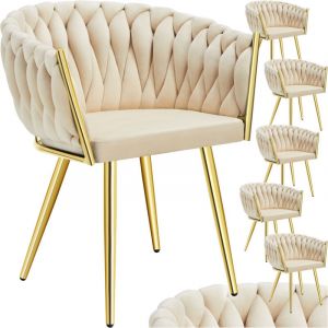 TecTake Set chaise de salle à manger rembourrée, avec revêtement en velours, design noué dossier continu