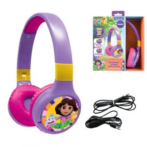 Lexibook Dora l'Exploratrice, Casque Audio 2-en-1 Bluetooth & Filaire avec Micro et Bouton de contr&ocirc;le, Pliable et Ajustable, Batterie Rechargeable Longue dur&eacute;e, HPBT010DOR