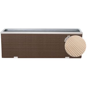 Rattan Art Jardinière en résine tressée avec cadre en al ini 98 x 25 x 34 cm Beige