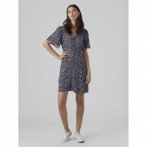 Vero Moda Robe court col en v manches larges manches courtes bleu Anya