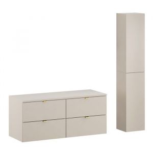 Ensemble DALIA CACHEMIRE double meuble sous vasque avec plan 120 cm et 2 x colonne 30/80 cm &agrave; suspendre