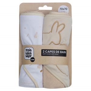 Trois Kilos Sept Lot 2 capes de bain lapin Aop BEIGE