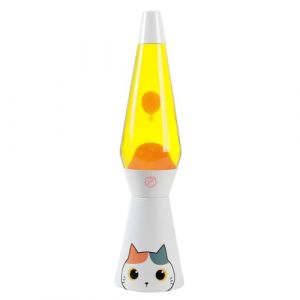 Lampe à poser Itotal Lave base blanche liquide jaune Chat blanc orange