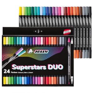 Jolly Next Generation Superstars Duo Feutres, Feutres de feutre lavables de haute qualit&eacute; avec deux pointes, Pointe d'&eacute;criture et pointe &eacute;paisse, Design noir, 24 couleurs