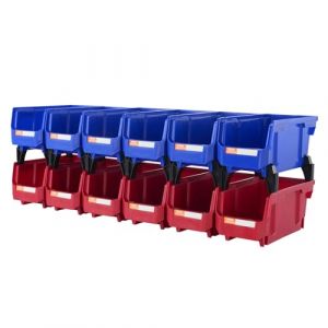 VEVOR Bac à Bec Plastique 6 Boites Rangement Empilables Atelier 276x279x128 mm Bleu/Rouge Combinaison Conteneur de Stockage Robustes pour Placard, Cuisine, Bureau, Garde-manger, Étagère, Mur d'Outils