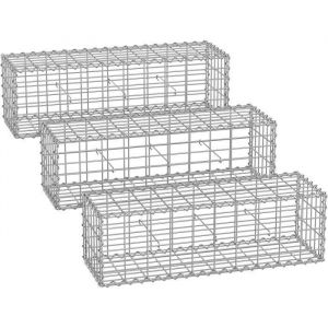 Songmics Lot de 3 Gabions pour Pierre, 100 x 30 x 30cm, cloture gabion, Cage en Métal, Panier à Pierre, Maille 5 x 10 cm, Galvanisé, Mur, Paterre, Décoration