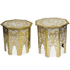 Image de Declikdeco Lot de 2 tables d'appoint Blanc et Or DIRIKA