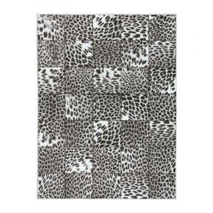 Décoweb Tapis toucher soft - Imprimé léopard - Patchwork noir et blanc - 200 x 290 cm