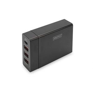 Digitus Chargeur USB Universel 4 Ports - 1 Port USB de Type C - 3 Ports USB A - Power Delivery 2.0 - Prise UE - Fonctions de Protection - Noir