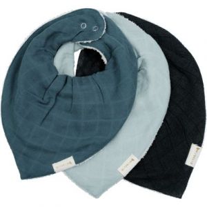 Set de 3 bavoirs bandana en coton bleu