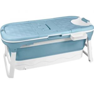 Aufun 148 X 62 X 53 Cm Baignoire Pliable Avec Housse Et Rouleaux De Massage, Baignoire Portable, Bleu