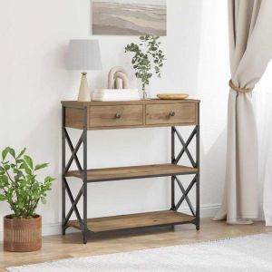 VidaXL Table Console avec tiroir ch&ecirc;ne artisanal 75 x 28 x 75 cm