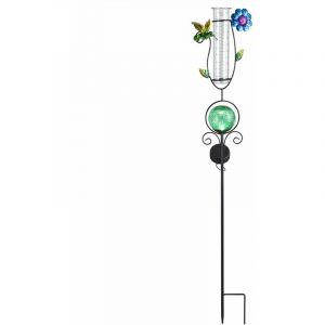 Deuba Lampe solaire pluviom&egrave;tre d&eacute;coratif vert acier inoxydable &eacute;clairage jardin m&eacute;t&eacute;o IP44 capteur lampe de jardin lanterne capteur cr&eacute;pusculaire