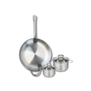 Fackelmann ELO 9872650 Batterie de cuisine 3 pièces, Ensemble de 1 Poêle de cuisson 32 cm et 2 faitouts 12 et 14 cm Elo Profi Brillant, inox, induction