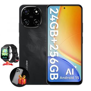 Blackview COLOR 6 T&eacute;l&eacute;phone 24Go+256Go/2To 6.67" 50MP+13MP 5000mAh Android 15,Dual SIM- Noir avec R50 montre intelligente