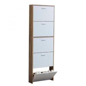 CATAVANA - Meuble à Chaussures Extra-Fin – 15 Paires – L60xP17xH180 cm – Portes Blanches/Cadre Bois Clair, Idéal Entrée/Couloir