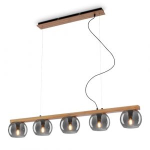 BRILONER Suspension à 5 pistons, verre fumé, plafonnier, plafonnier, lampe, abat-jour en verre fumé, suspension, lustre, lampe de chambre à coucher, bois noir