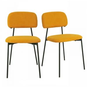 Lot de 2 chaises tissu jaune moutarde et pieds métal noir – delilah