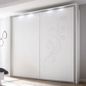 Image de Armoire 2 portes 243 cm &agrave; LEDs - LADY - Blanc - Bois - L 243 x l 57 x H 230 cm - Armoire