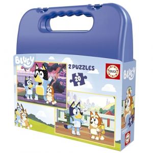 Educa Ensemble de 2 Puzzles pour Enfants bluey avec 20 pièces présentées dans Une Magnifique Valise en Plastique. Mesure: 28 x 20 cm. Recommandé de 4 Ans (19966)