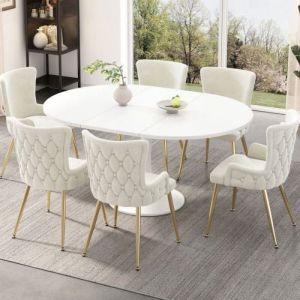 Oem Chaises de salle &agrave; manger - PDZZZD - Lot de 2 - Velours beige - Pieds en m&eacute;tal dor&eacute; - Design moderne