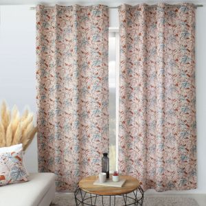 Decostars - Rideau imprim&eacute; feuilles &agrave; oeillets Beige 140x240 cm