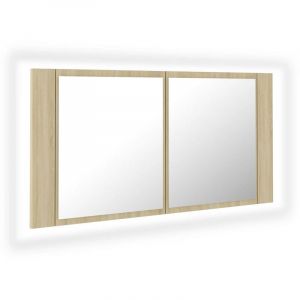 Armoire à miroir à led de bain 90 x 12 x 45 acrylique chêne 02_0006749