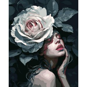 Figured'Art Peinture par Num&eacute;ro Adulte avec Cadre Femme &agrave; la Rose - Activit&eacute; Manuelle Kit de Loisir Cr&eacute;atif DIY Num&eacute;ro d'Art Complet - 40x50cm toile tendue sur ch&acirc;ssis