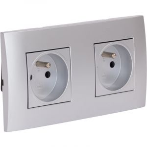 Zenitech Double prise encastrée + plaque de finition Kalya - Argent
