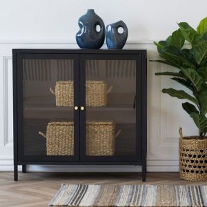 Buffet 2 portes vitr&eacute;es 80x35x80 cm en m&eacute;tal noir - KITY