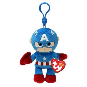 Ty Clips – Collection Marvel – Bague Porte-clés en Peluche, Captain America, Tous Vos héros préférés à emporter avec Vous, idée Cadeau pour Grands et Petits – 10 cm – T34004