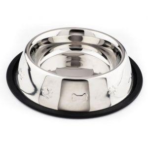 Zamibo Gamelle Inox Pour Chien Ou Chat Avec Décor Pattes Et Os En Relief, Base Antidérapante, 15,5 Cm