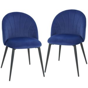 Homcom Lot de 2 chaises de salle &agrave; manger - rembourr&eacute; - sans accoudoirs - pieds en acier et tissu en velours - 52x55x79cm - bleu