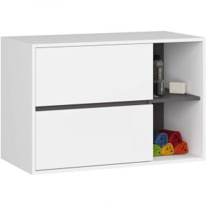 Meuble salle de bains VAMI suspendu sans vasque Blanc et Gris Graphite 90 cm 2 tiroirs 2 &eacute;tag&egrave;res 90x45,5x60 cm