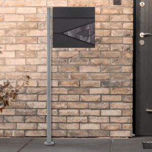 Ml-design - ecd Germany Bo&icirc;te aux Lettres sur Pied Argent&eacute; avec Compartiment &agrave; Journaux, Anthracite/Triangle Noir Aspect Marbre, 120 cm, en Acier