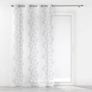 Homemaison Voilage sablé et brodé de feuilles Gris clair 140x240 cm - Gris clair