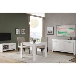 Denae - Ensemble Salon Séjour Laqué Blanc Brillant Meuble tv + Buffet 3 Portes + Table 100cm