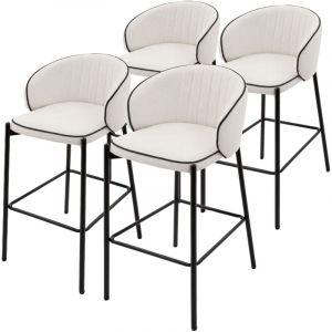 ML-Design Lot 4 Tabourets de Bar en Tissu Beige, Hauteur 76 cm, Chaises de Comptoir Rembourrées, Dossier Arrondi et Repose-Pieds, Structure