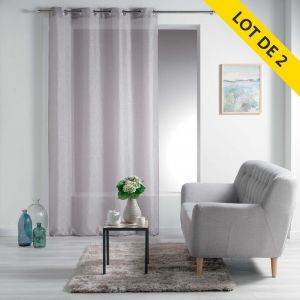 Image de Lot de 2 voilages à oeillets 140 x 240 cm voile sablé rayé Est r Taupe