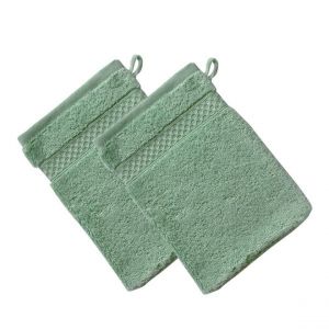 Lot de 2 gants de toilette AIRDROP vert amande en coton