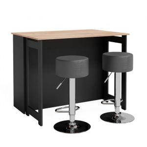 Set de tables de bar Dominic, Blanc, 116 x 37 cm avec 2 tabourets de bar, Vicco
