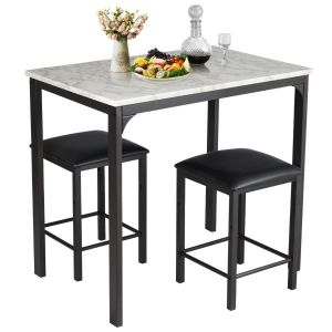 Coast 3-Piece Dining Set Bar Table Set with 2 Bar Stools - With Metal Frame - 90 x 60 x 82 cm - White