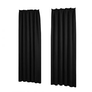 Deconovo Lot de 2 Rideaux Occultants Galon Fronceur, 140x138 cm, Noir - Noir