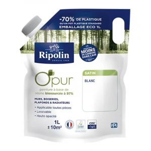 Ripolin Poche de peinture Murs, Boiseries, Radiateurs OPur Satin Blanc 1 l - Blanc