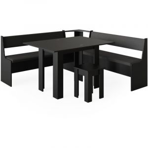 Vicco - Groupe de banquettes d'angle Roman, Noir, 180 x 41.5 cm avec table